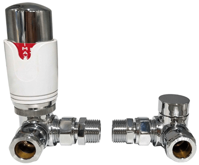 15MM Callisto Corner TRV Set C/w Lockshield White / Chrome