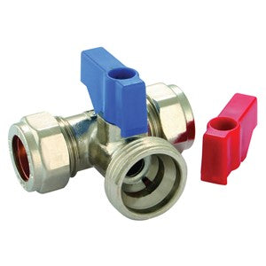 703SH - Tee Washing Machine Valve - Compression - 15mm x 15mm x 3/4"