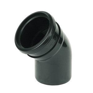SP163B - Floplast 110mm Single Socket 45 Deg Bend - Black