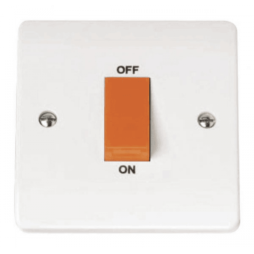 CMA200 - Scolmore Click Mode 45A DP 1 Gang Switch with Red Rocker White