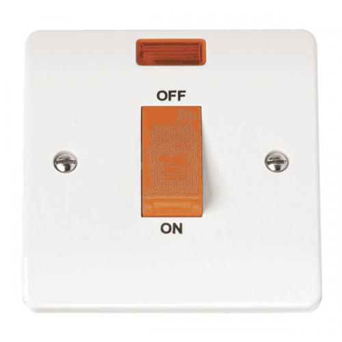 CMA201 - Scolmore Click Mode 45A DP 1 Gang Switch with Neon and Red Rocker White