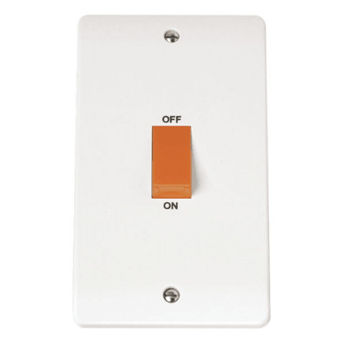CMA202 - Scolmore Click Mode 45A DP 2 Gang Vertical Switch with Red Rocker White
