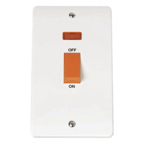 CMA203 - Scolmore Click Mode 45A DP 2 Gang Vertical Switch with Neon and Red Rocker White