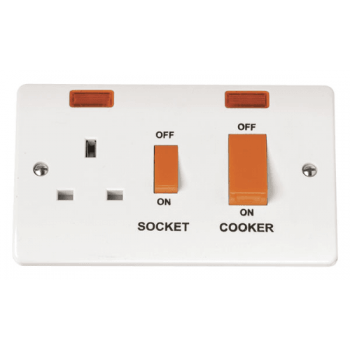 CMA205 - Scolmore Click Mode 45A DP Cooker Control Unit with Neon and Red Rocker White