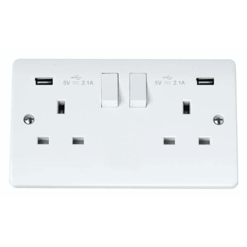 CMA780 - Scolmore Click Mode 13A 2 Gang Switched Socket with Twin USB Outlet