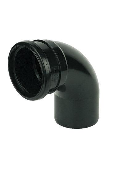 SP161B Floplast 110mm Single Socket 90 Deg Bend - Black