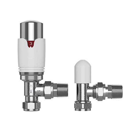 Pro Plus Angled TRV + Lockshield 15mm - White & Chrome (Tulip Style)