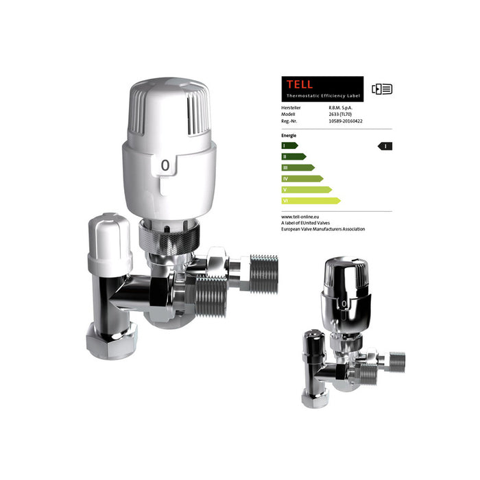 15TWINA.1 - Intatec Itherm White Headed 15mm angled Thermostatic Rad Pack (including L/Shield)