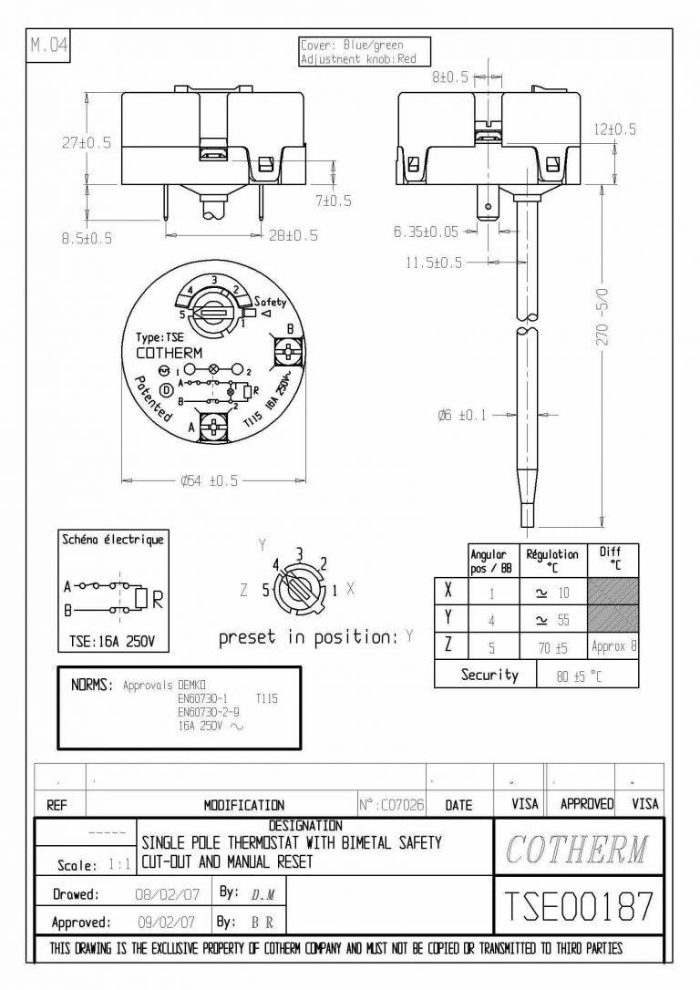 Cotherm – Replacement TSE 11″ T115 16A 250V Immersion Thermostats TSE00187