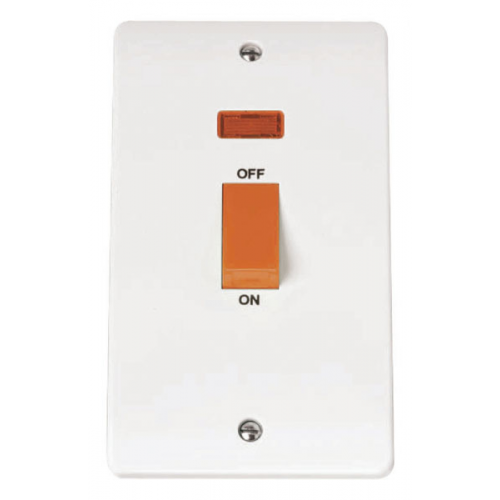 CMA203 - Scolmore Click Mode 45A DP 2 Gang Vertical Switch with Neon and Red Rocker White