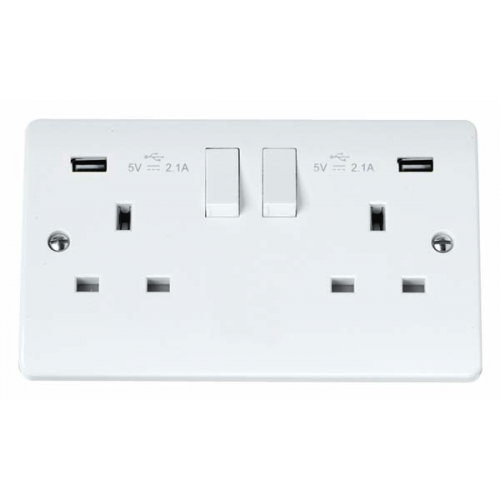 CMA780 - Scolmore Click Mode 13A 2 Gang Switched Socket with Twin USB Outlet